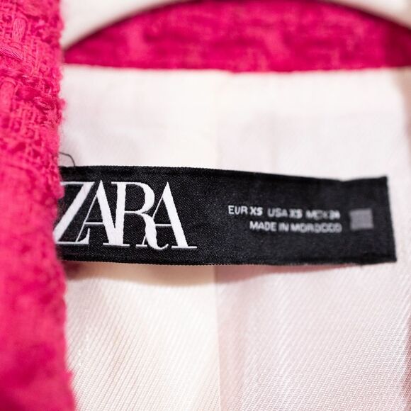Blogger Fave Zara Textured Tweed Fuschia Pink Double Breasted Blazer Size XS - Picture 7 of 14